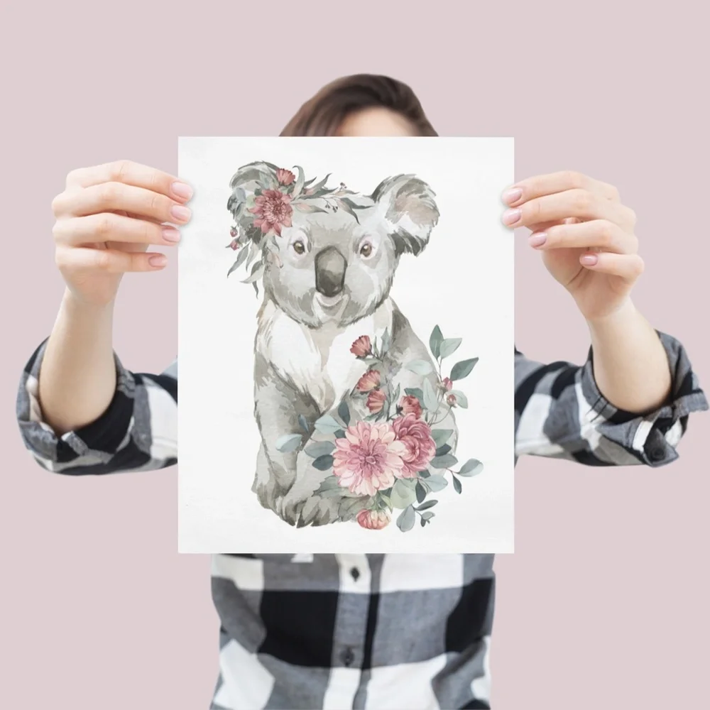 Watercolor Floral Koala Illustration Wall Art Print Poster Unframed - Picture 5 of 8